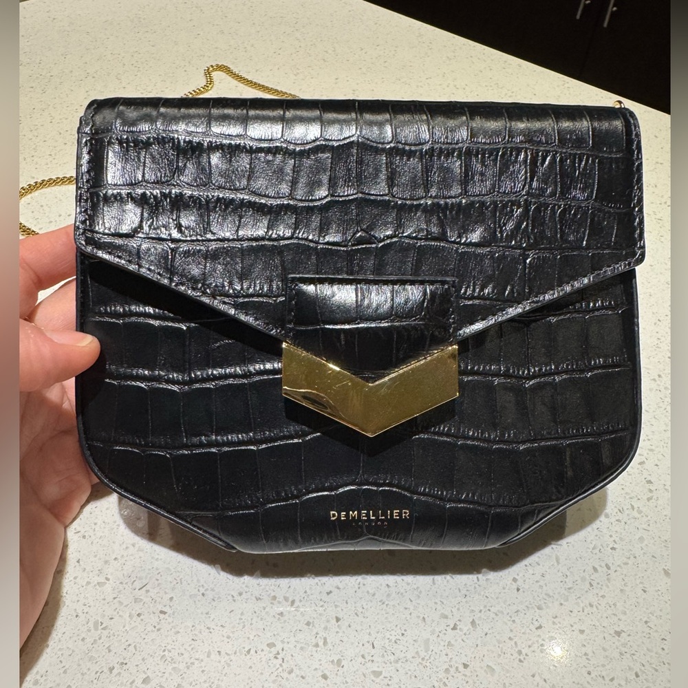DeMellier London Mini Croc Embossed  Leather Shoulder Bag